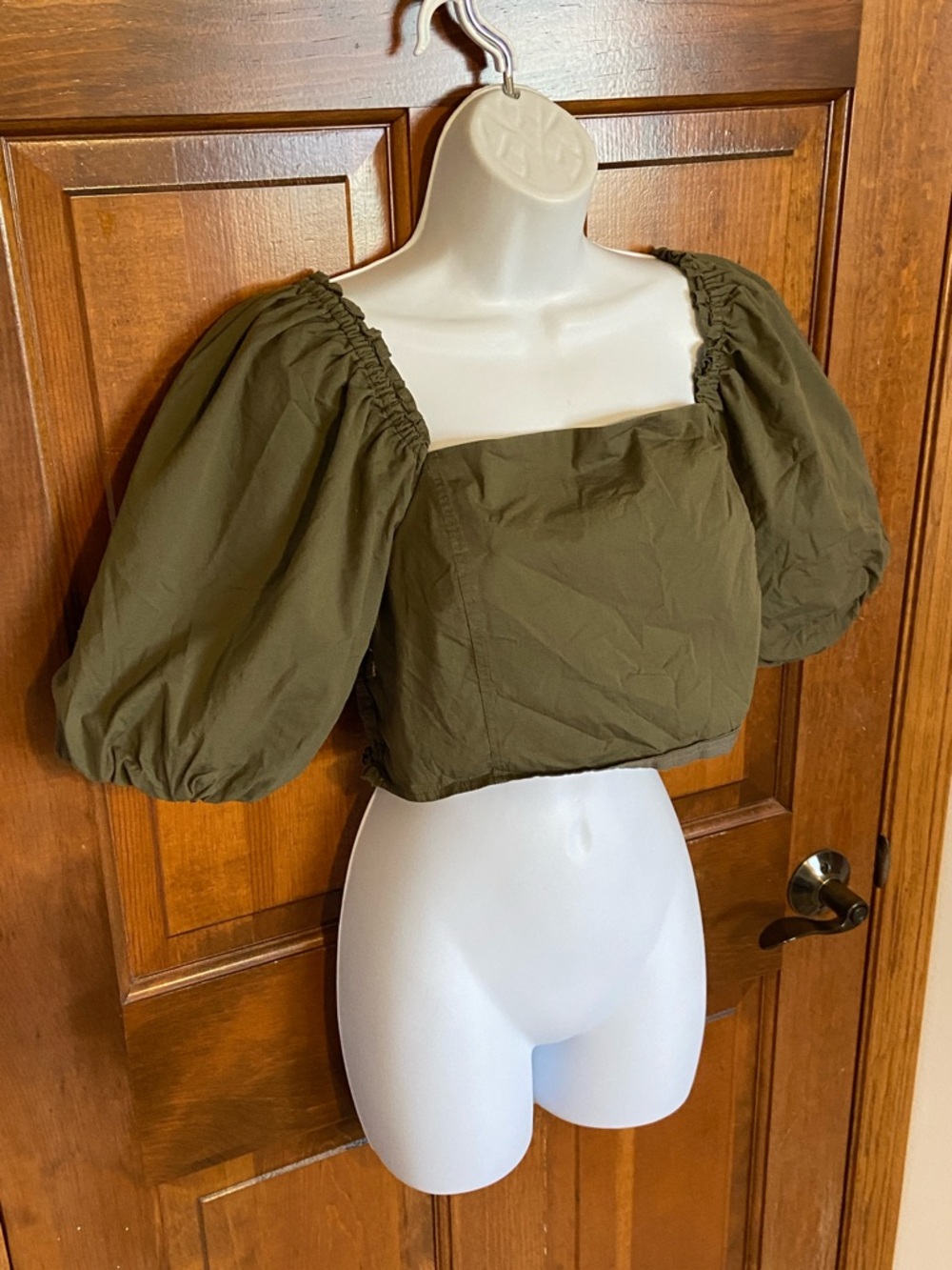 Jason Wu Princess Puff Shoulder Chic Versatile Crop Top Olive Green Size Large - Picture 4 of 11